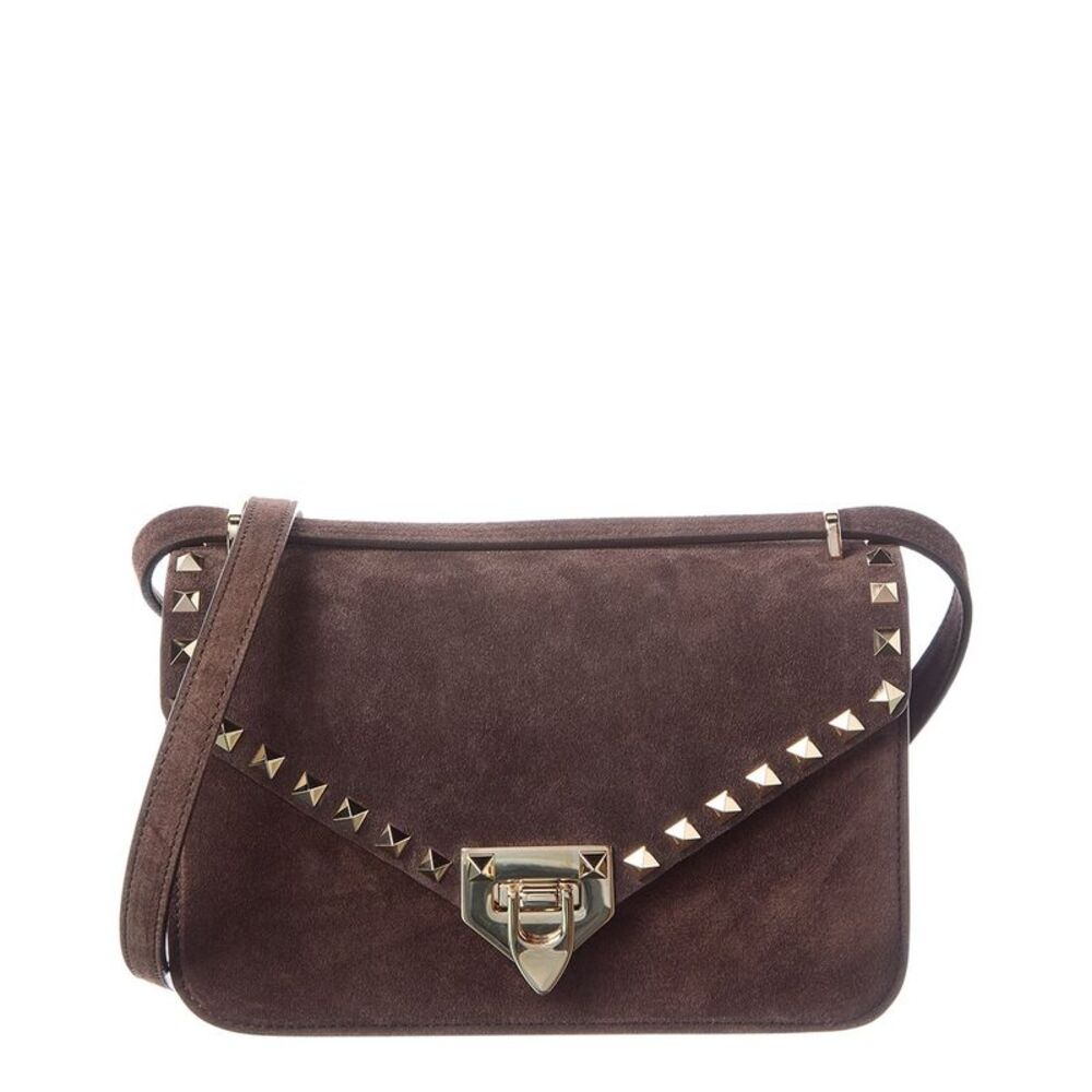 Valentino Rockstud Small Suede Shoulder Bag, Brown